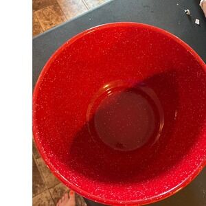 Red Enamelware Speckled Mixing Serving Bowl White Splatter Farmhouse 10 Inch